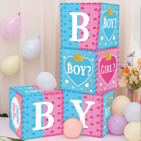 Gender Reveal Decorations 4pcs Baby Box for Baby Shower Gender Reveal 4 Pieces - Picture 6 of 8